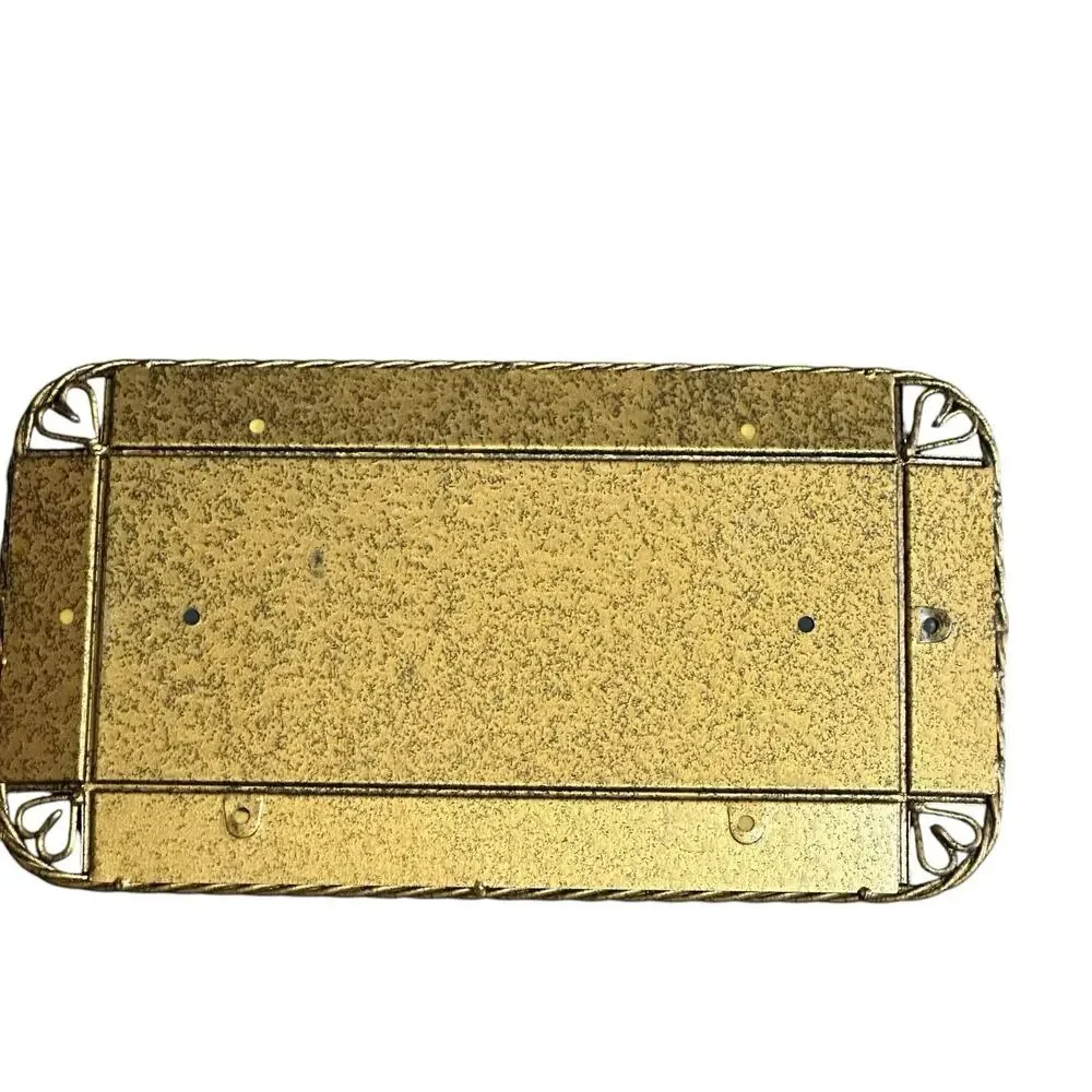 Homco Gold Tone Twisted Metal Frame Mirror Hanging or Table Top Vanity Tray Vtg